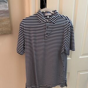 Peter Millar Men's Blue and Grey and Purple Striped Polo Shirt